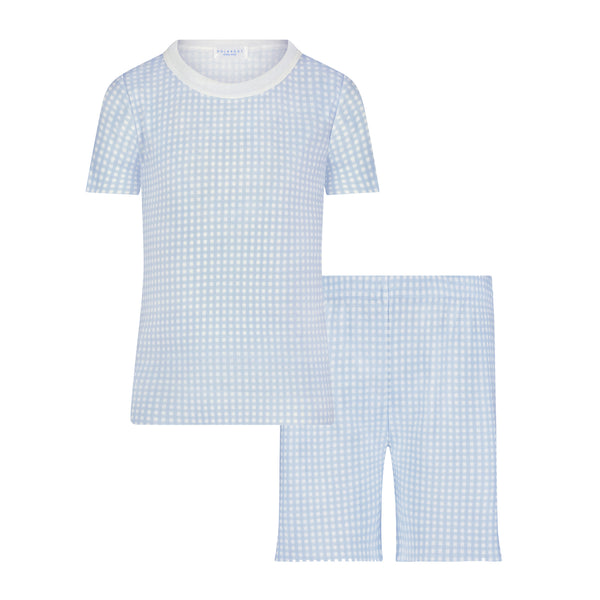 Polkadot BOYS DEAN SET Crew Short Sleeve & Long Short - Blue Gingham Print