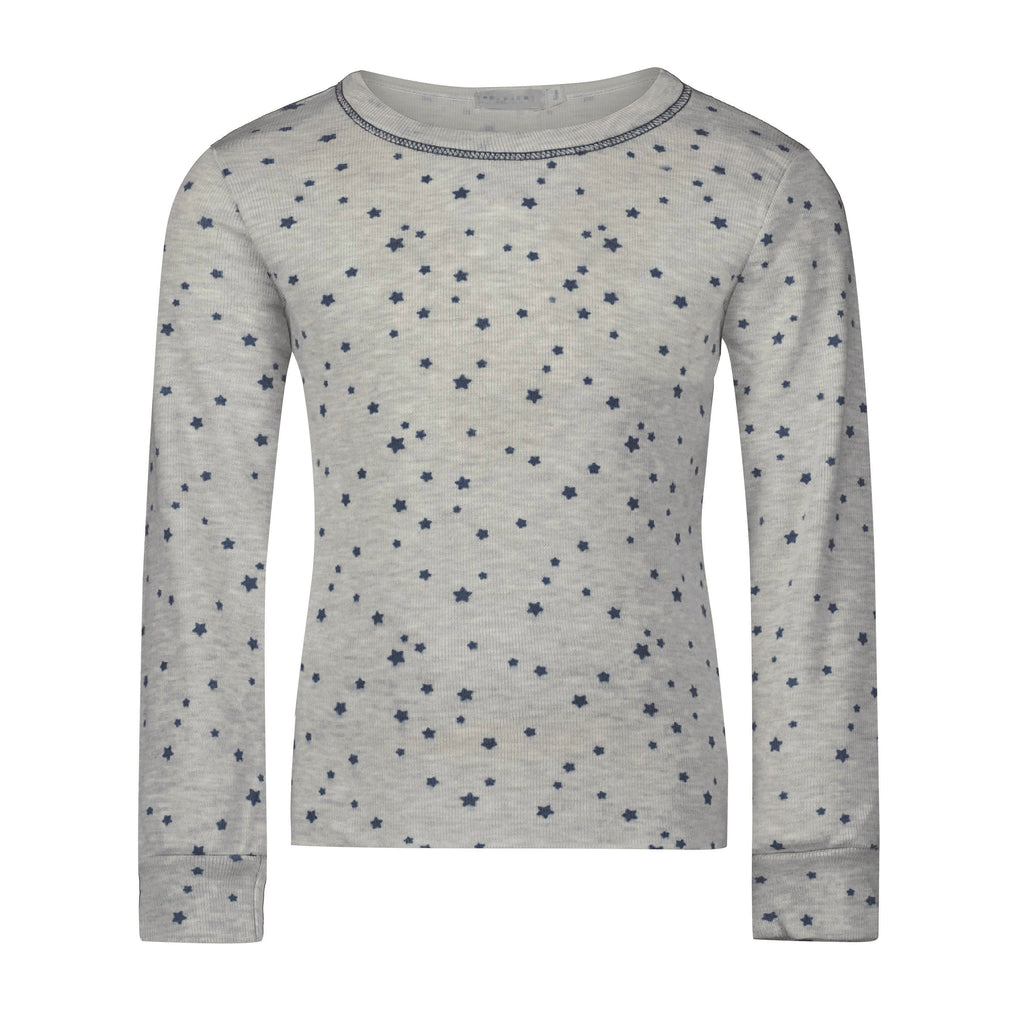 Polkadot BOYS & BABY SET Crew LS & Pant - Navy Stars Print on Heather Grey