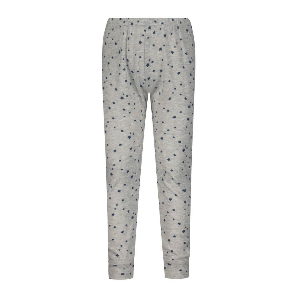 Polkadot BOYS & BABY SET Crew LS & Pant - Navy Stars Print on Heather Grey