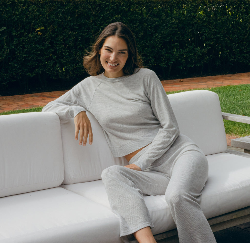 Polkadot CROP SLOUCHY RAGLAN Sleeve - Waffle Heather Grey