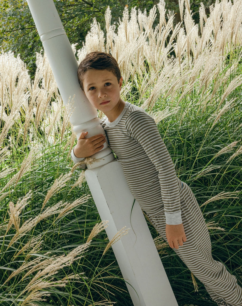 Polkadot BOYS & BABY SET Crew LS & Pant - Loden/Heather Grey Sailor Stripe