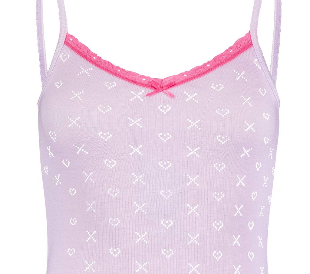 Polkadot LILAC Hearts-X Pointelle PATTI CAMISOLE w Pink Lace