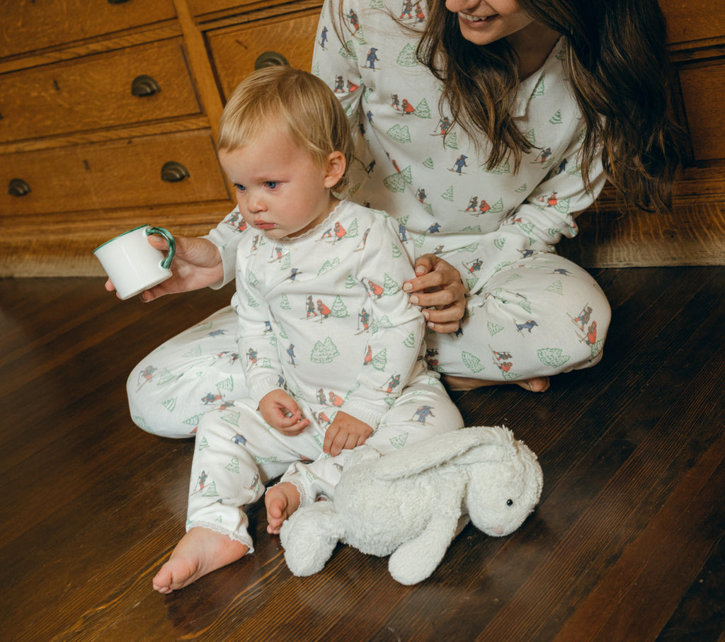 Polkadot GIRLS & BABY SET Crew LS & Pant - Vintage Ski Print