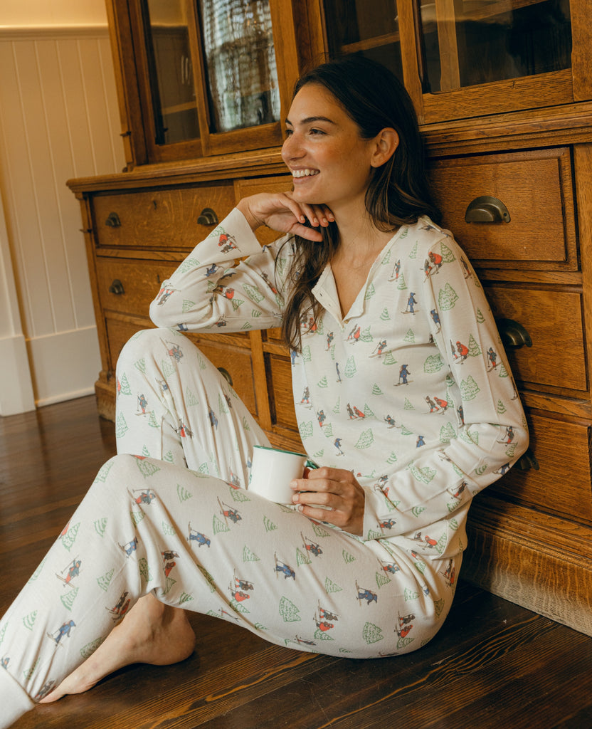 Polkadot SLOUCHY HENLEY 3 Button - Vintage Ski Print