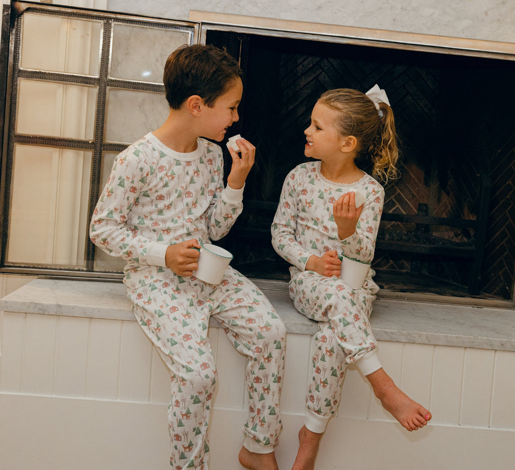 Polkadot GIRLS SET Crew LS & Pant - Rustic Deer Print