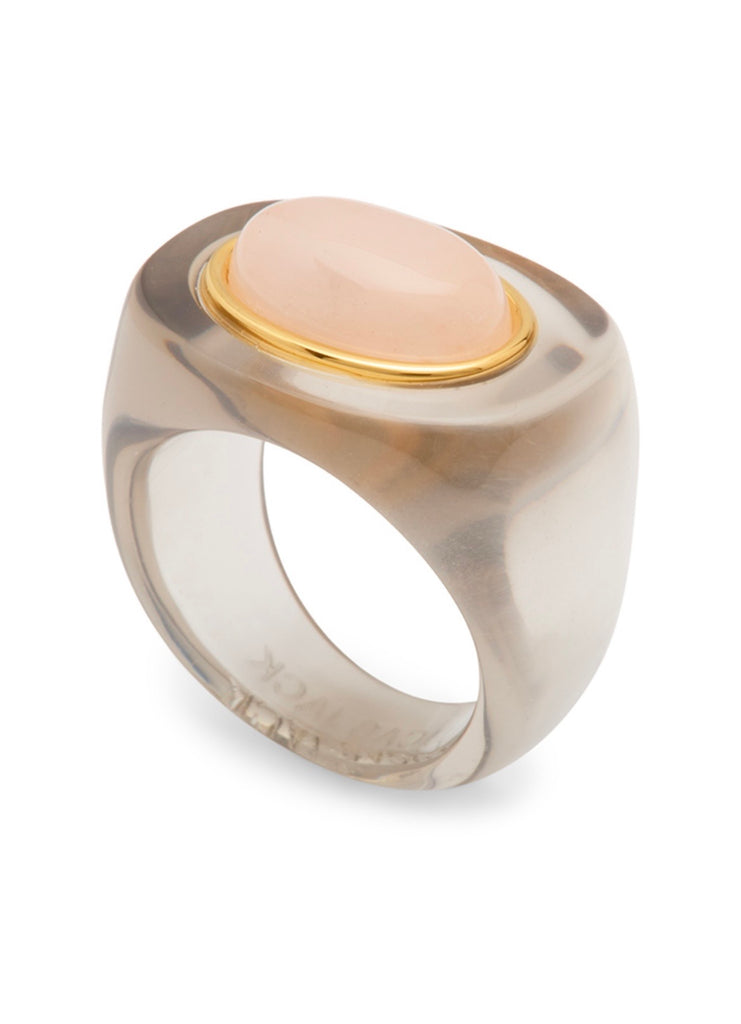 LUCAS JACK~ Resin ring with oval stone and thing gold plate rim