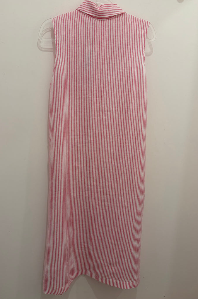YELLAMARIS~ Fuschia stripe linen long sleeveless shirt dress