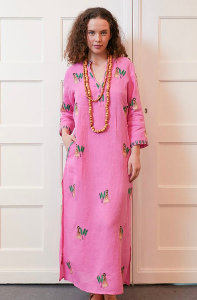 NIMO WITH LOVE~ Sapphire long linen kaftan pink monkey