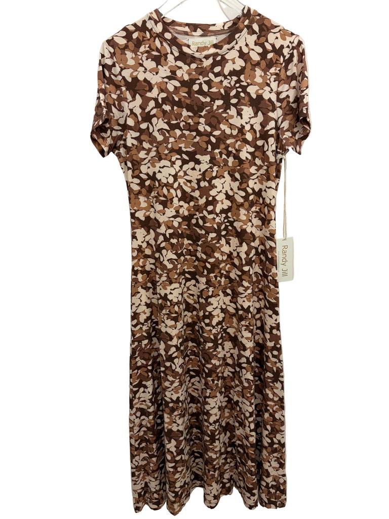 RANDY JILL~ Floral short sleeve crew midi dress