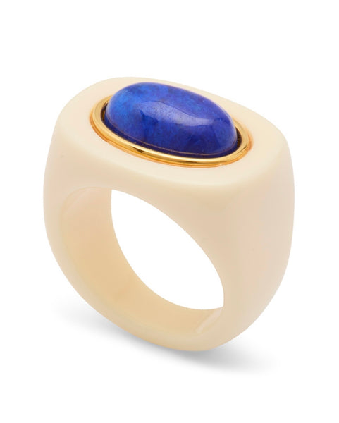 LUCAS JACK~ Resin ring with oval stone and thin gold plate rim