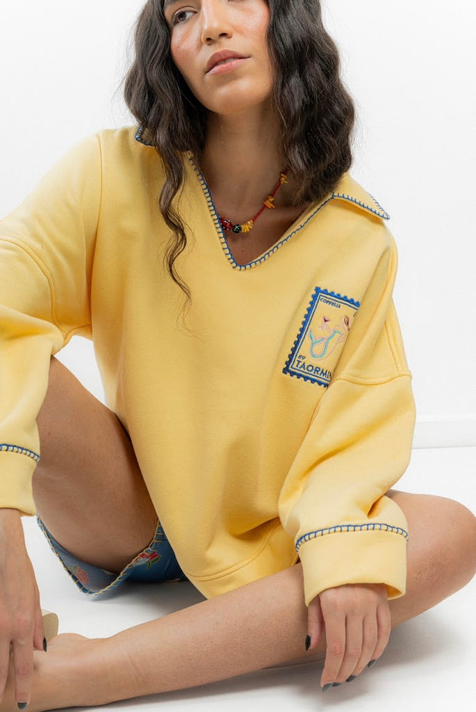 COPPELIA~ Taormina yellow embroidered swearshirt