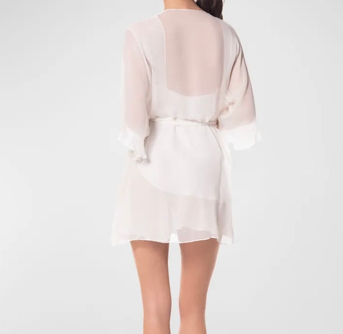 CHRISTINE DESIGNS~ Angel Chiffon sheer mini robe w ruffle sleeve. 100% silk