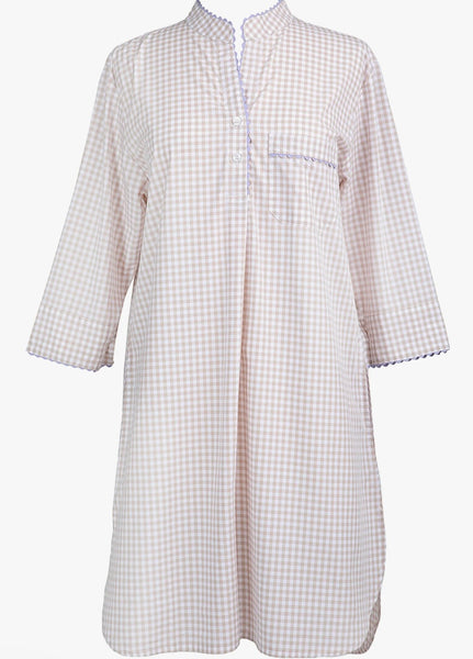 LENORA~ Gingham nightshirt w Ric Rac trim