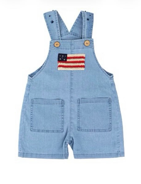 WILD WAWA~ Denim American flag overalls