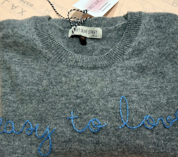SWEET OLIVE STREET~ Gray cashmere sweater “Easy to Love”