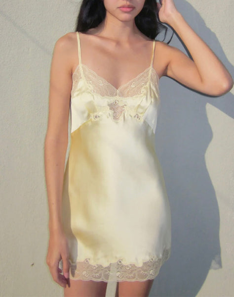 ONLY HEARTS~Silk charmeuse mini slip w lace