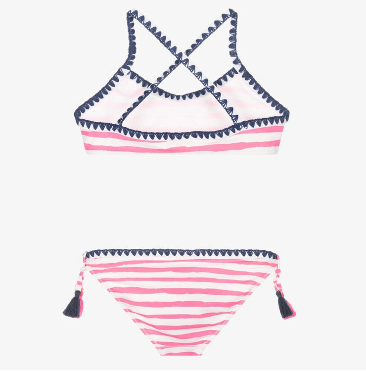 SUNUVA~ 2 pc carnival bikini neon pink/navy