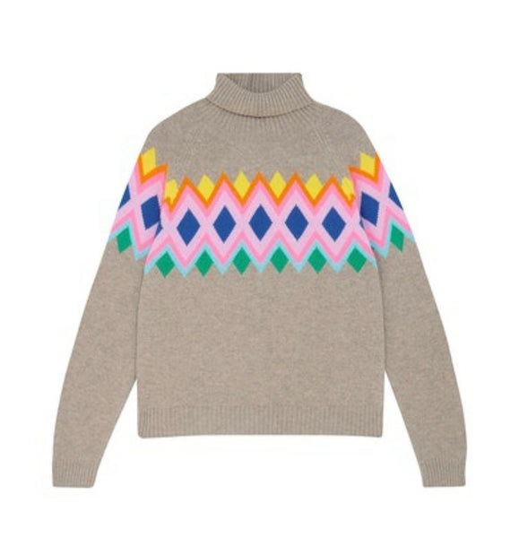 JUMPER 1234~ Bright Fairisle roll collar