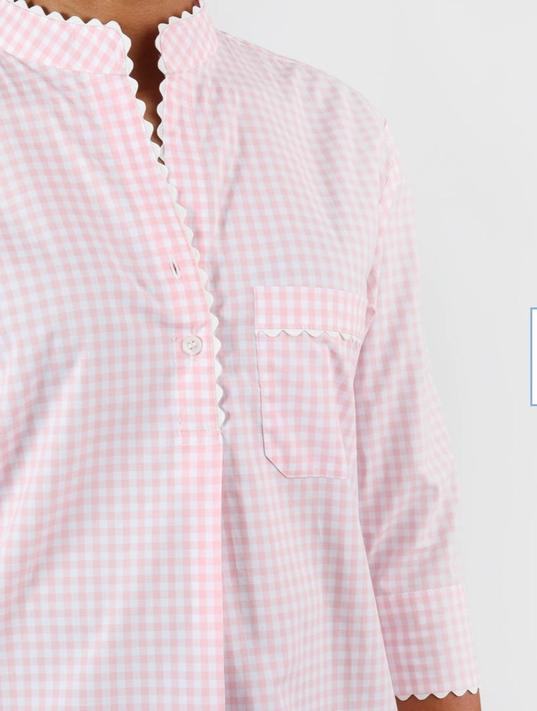 LENORA~ Gingham nightshirt w Ric Rac trim