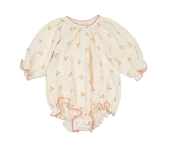 WILD WAWA~ Gauze romper w cherry embroidery