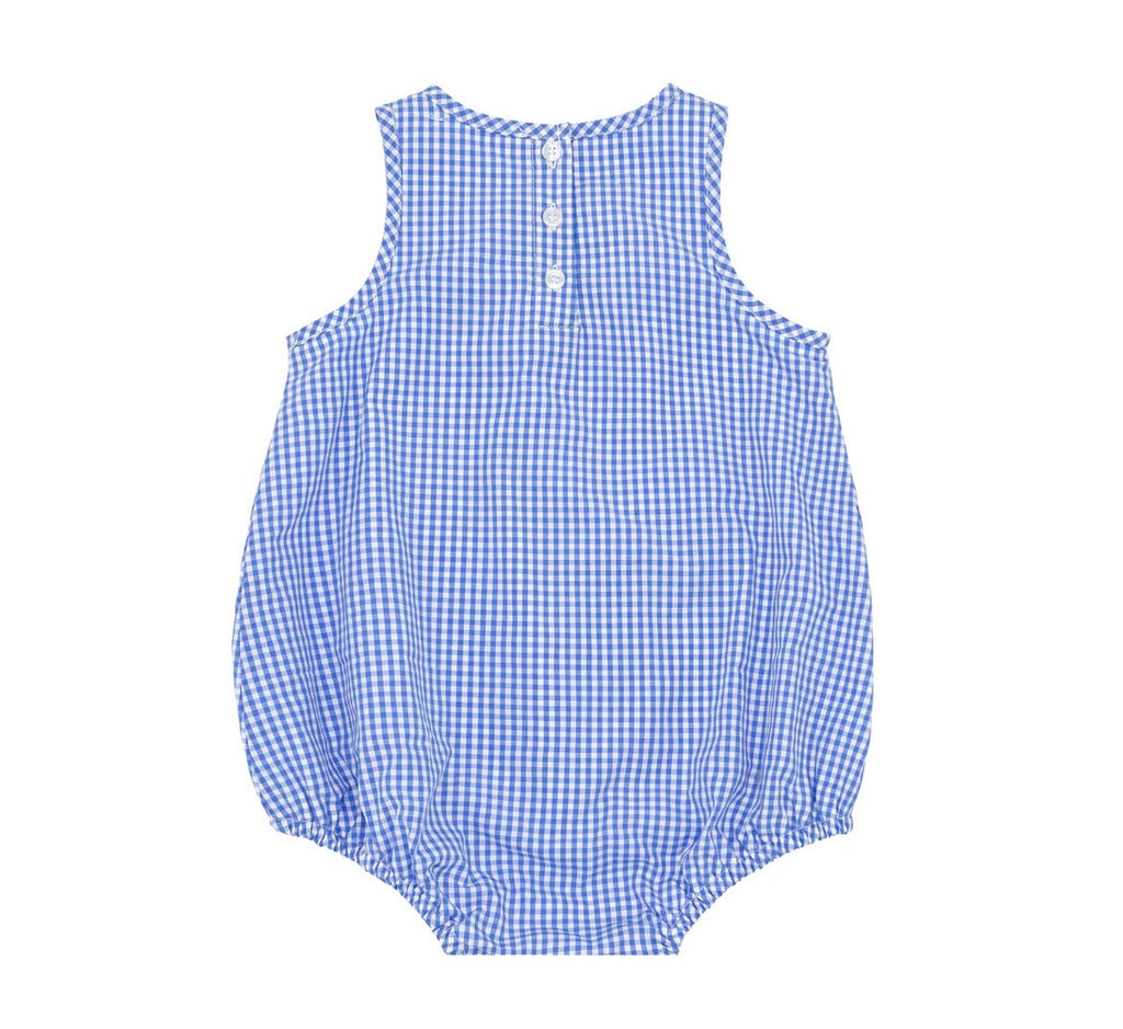 MINNOW~ Baby blue micro gingham bubble romper