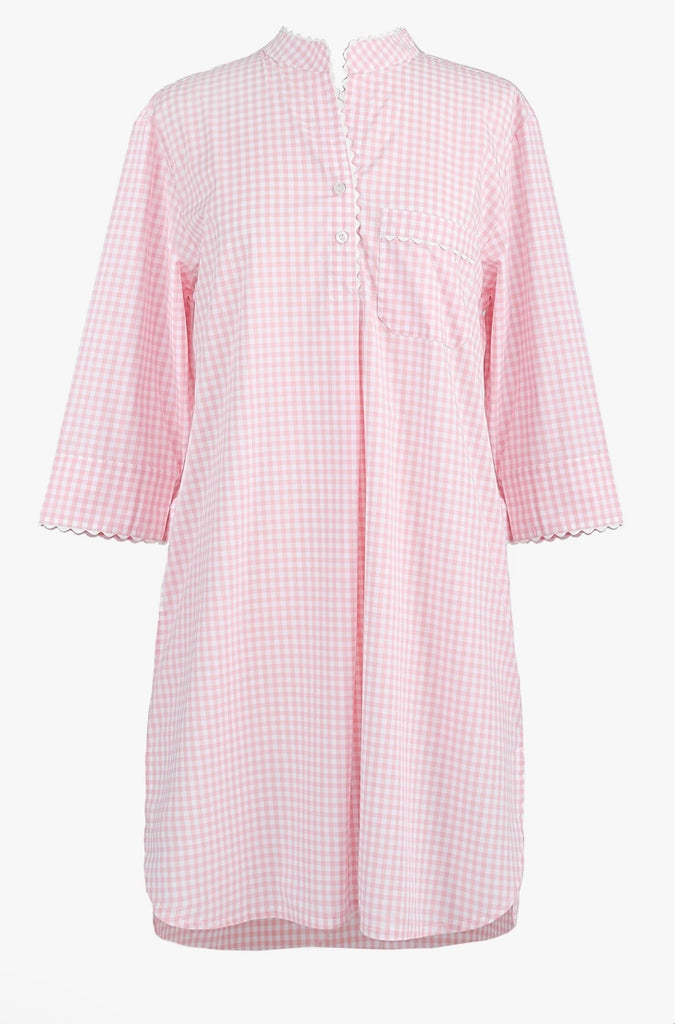 LENORA~ Gingham nightshirt w Ric Rac trim