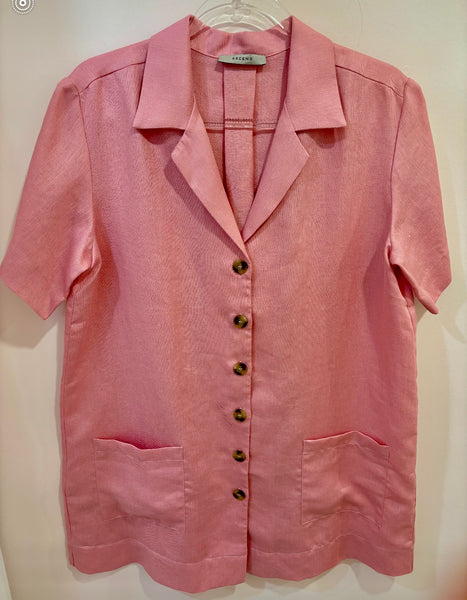 ASCENO~ Linen short buttoned shirt dress