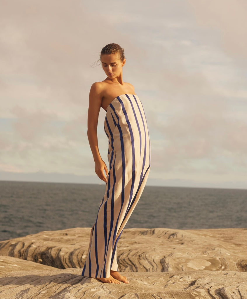 BONDI BORN~ Maine Strapless striped maxi dress