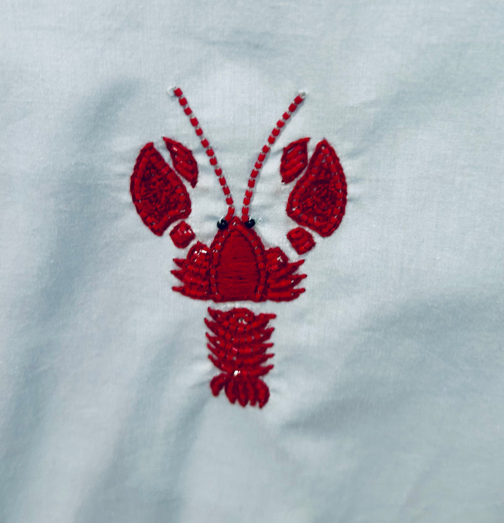 BENARAS~ Light blue/red beaded lobster short shirtdress #25256