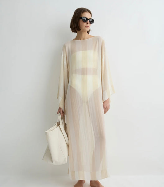 BONDI BORN~ Capri silk kimono sleeve maxi - ecru stripe