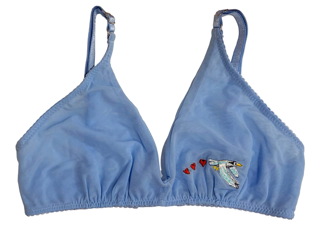 LOVE AND SWANS~Mesh Bralette with Bird/Heart Embroidery