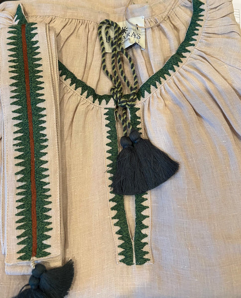 BENARAS~ Khaki w palm tree embroidery kaftan 24872