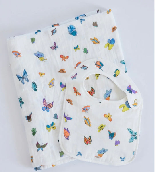 TIMO & VIOLET~ Butterfly shawl blanket and bib set