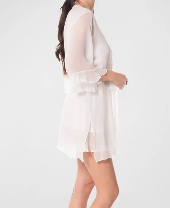 CHRISTINE DESIGNS~ Angel Chiffon sheer mini robe w ruffle sleeve. 100% silk