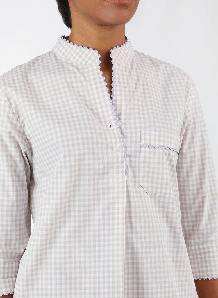 LENORA~ Gingham nightshirt w Ric Rac trim