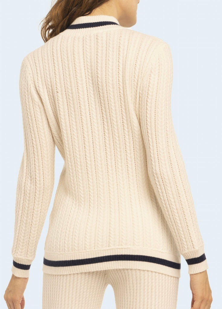 RICHARD GRAND~ Cable cashmere tennis zip up cardigan