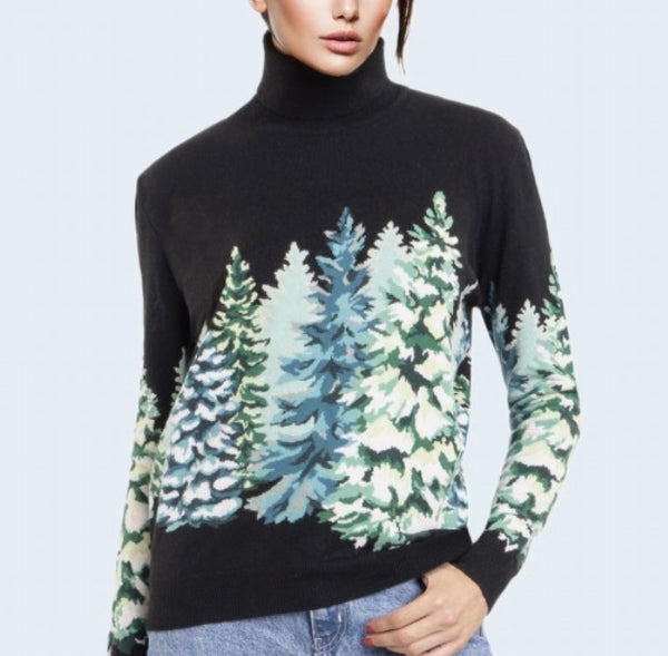 RICHARD GRAND~ Intarsia cashmere pine tree turtleneck sweater