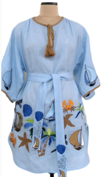 BENARAS~ Shell light blue embroidery #24159