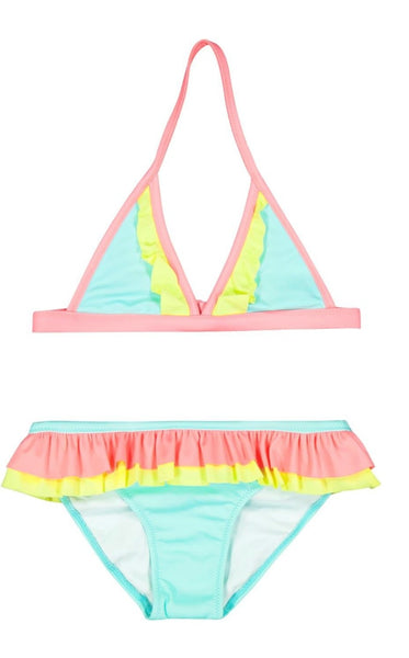 SUNUVA~ 2 pc Aqua colorblock frill bikini