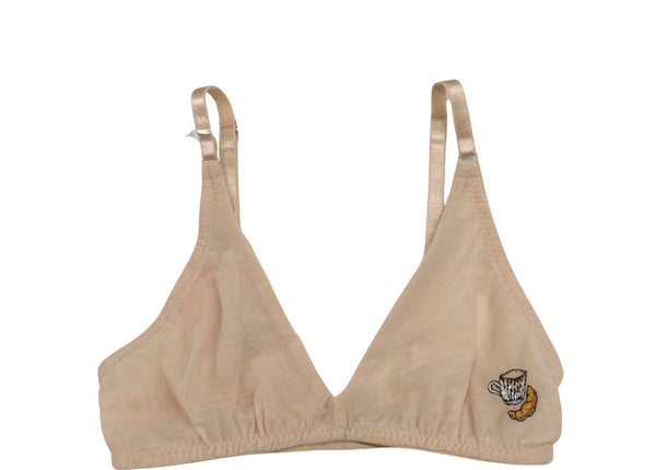 LOVE AND SWANS~ Nude mesh bralette w croissant embroidery