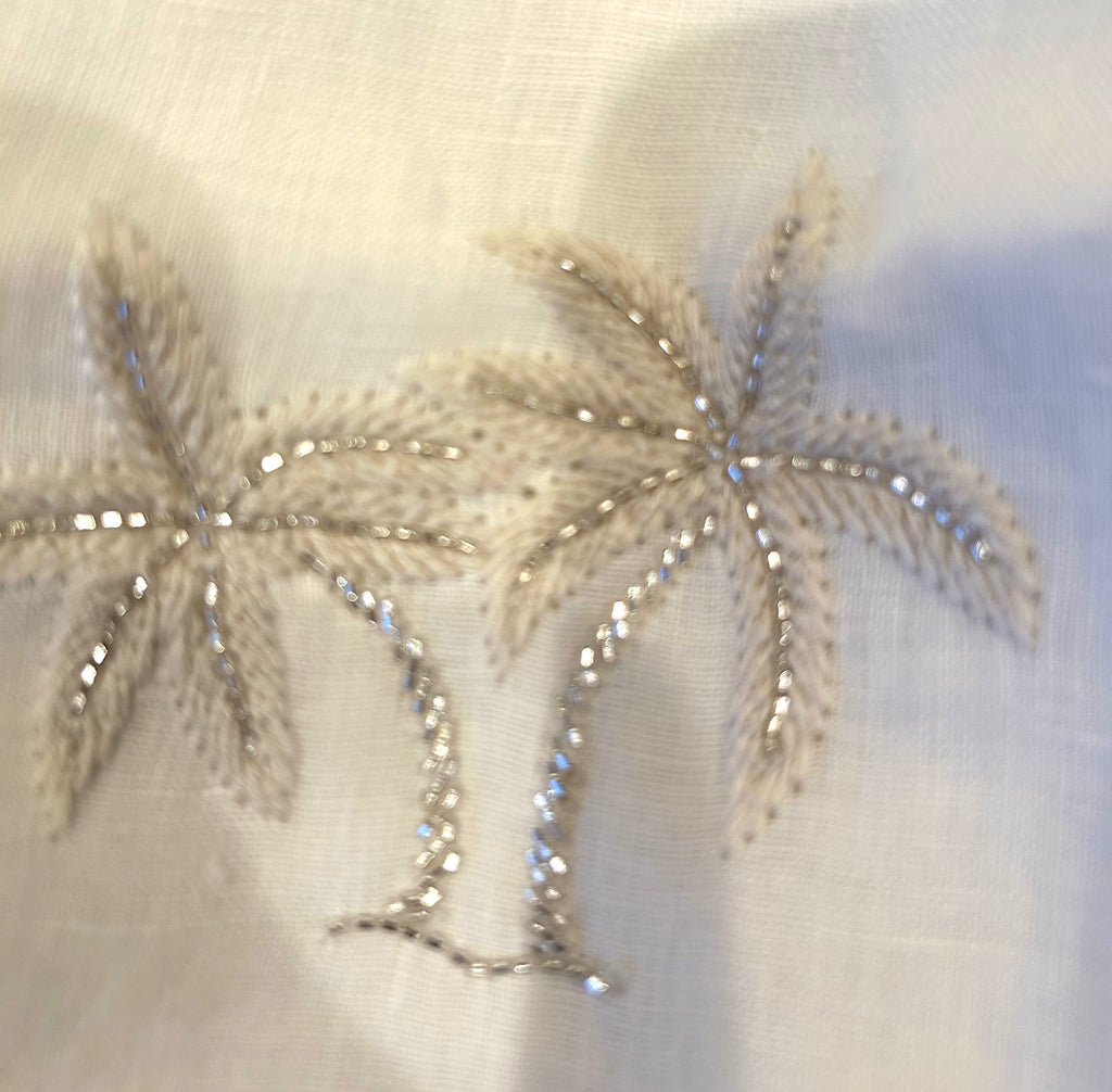 BENARAS~ Natural ivory w jewel palm tree Kora crop blouse 24673