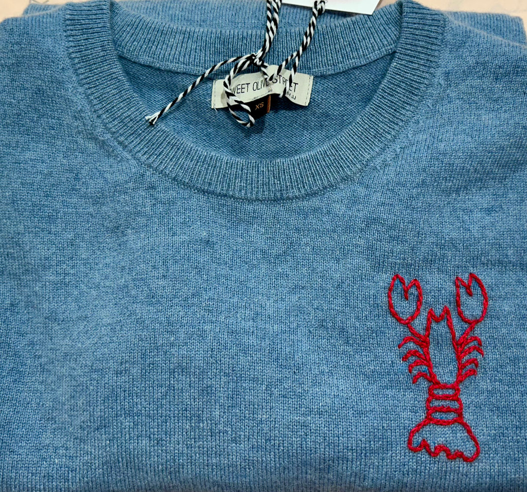 SWEET OLIVE STREET~ Light blue Lobster cashmere sweater