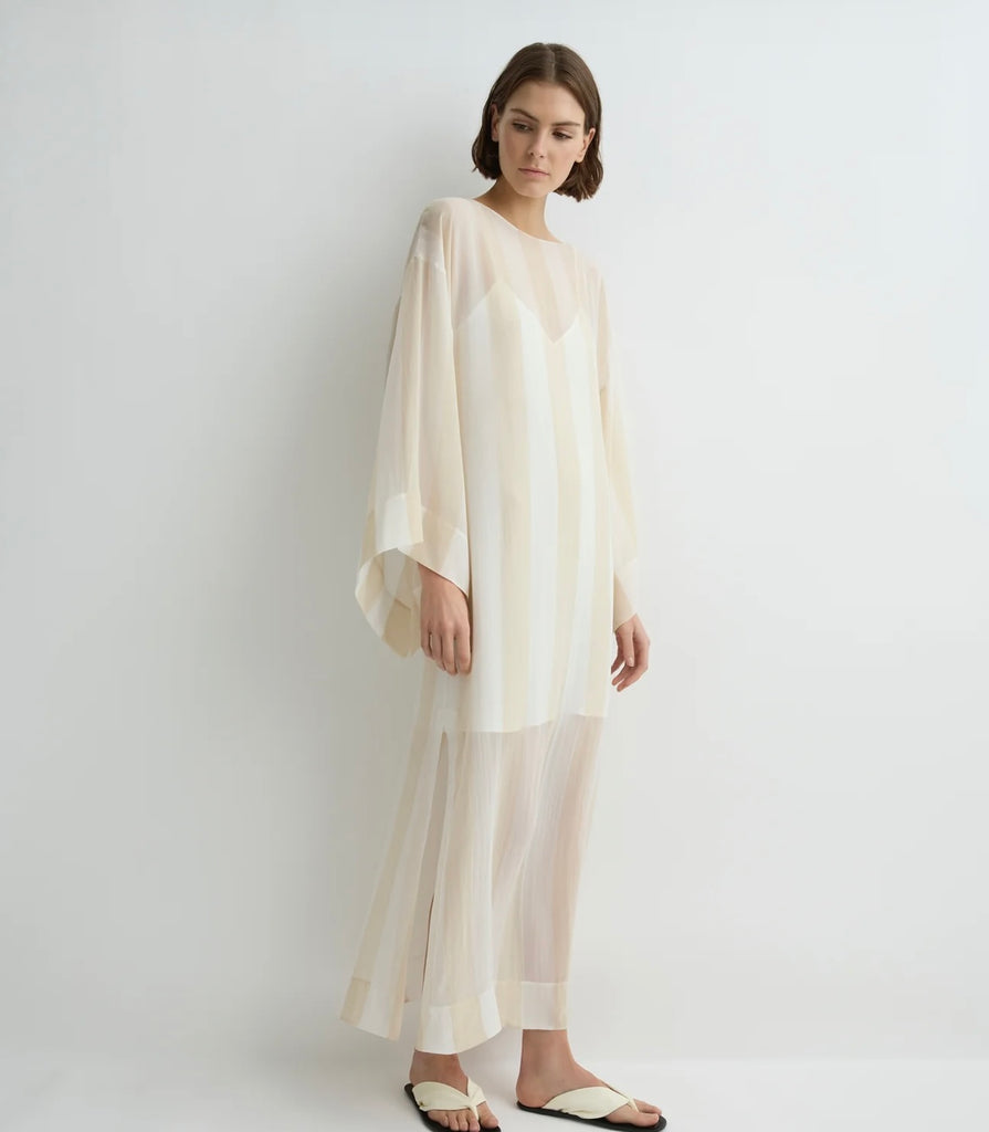BONDI BORN~ Capri silk kimono sleeve maxi - ecru stripe