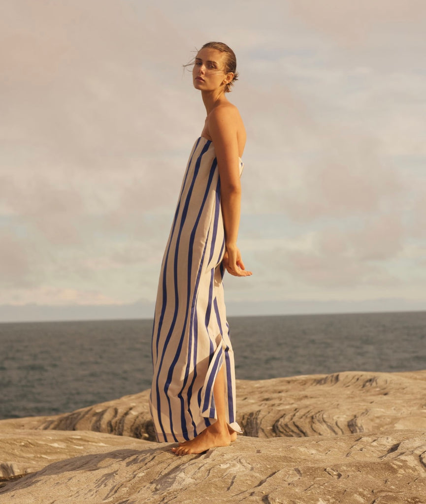 BONDI BORN~ Maine Strapless striped maxi dress