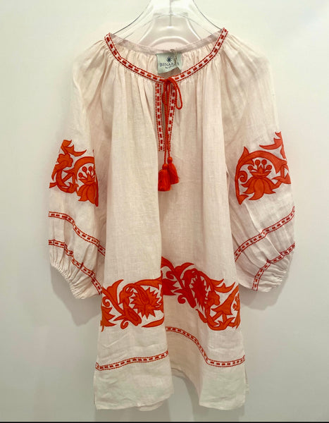BENARAS~ Pale Pink/orange short kaftan w 24877