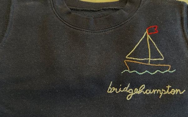 SWEET OLIVE STREET~ Navy Bridgehampton embroidered sailboat sweatshirt