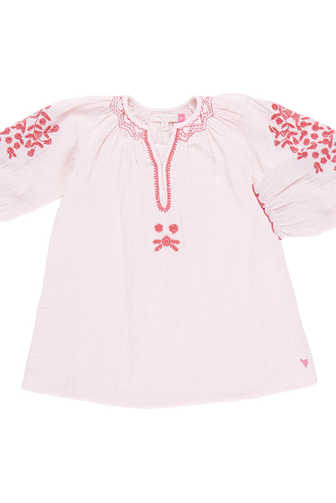 PINK CHICKEN~ Ava dress w strawberry cream embroidery