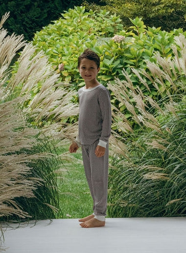Polkadot BOYS SET Crew LS & Pant - Brown Gingham Print