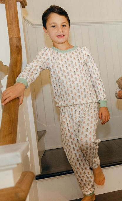 Polkadot BOYS & BABY SET Crew LS & Pant - Vintage Snowman