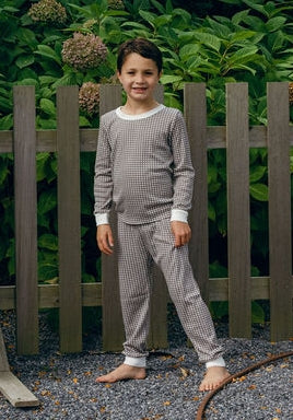 Polkadot BOYS SET Crew LS & Pant - Brown Gingham Print